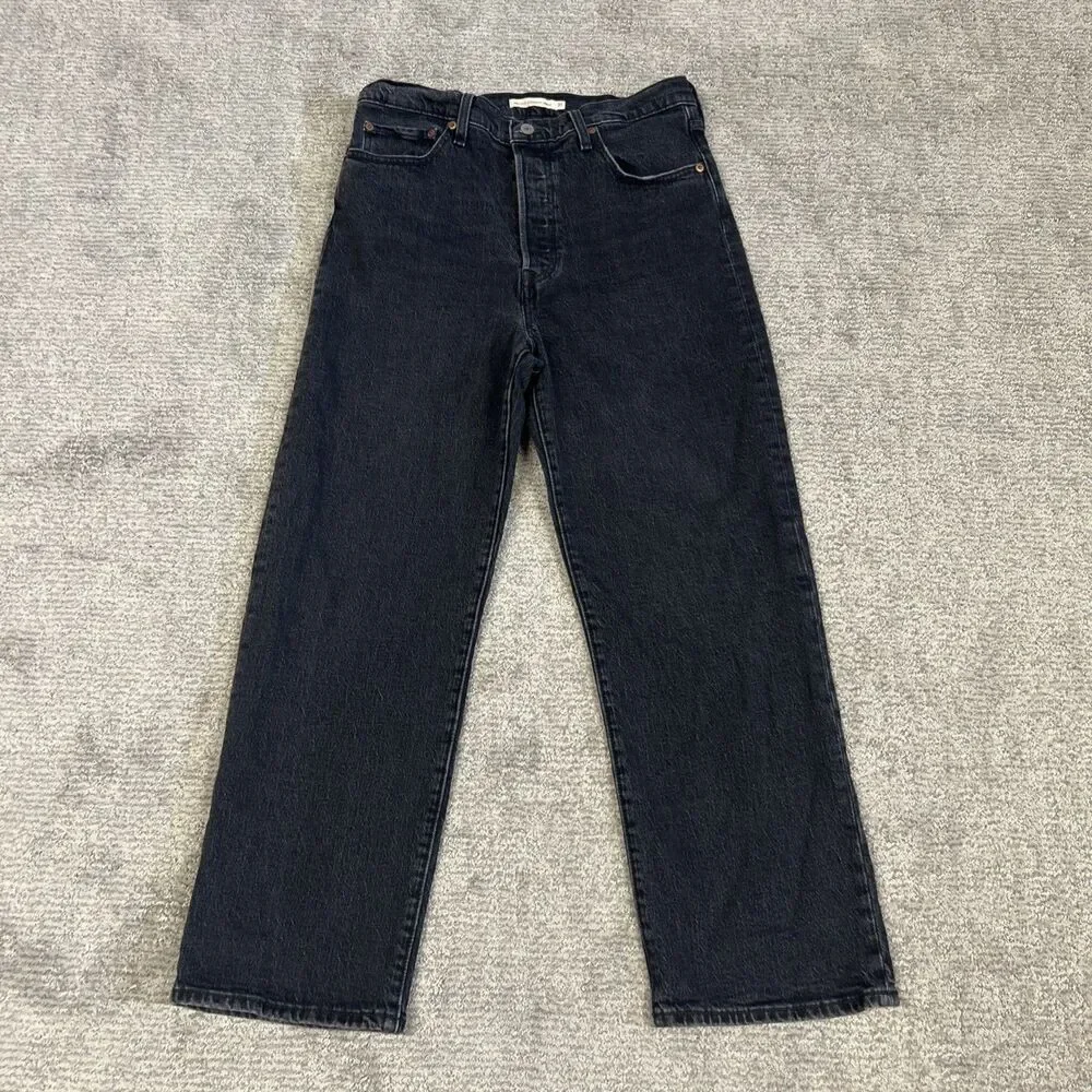 Levis Jeans Womens 31 X 27 Black Denim Ribcage Straight Leg Button Fly Stretch